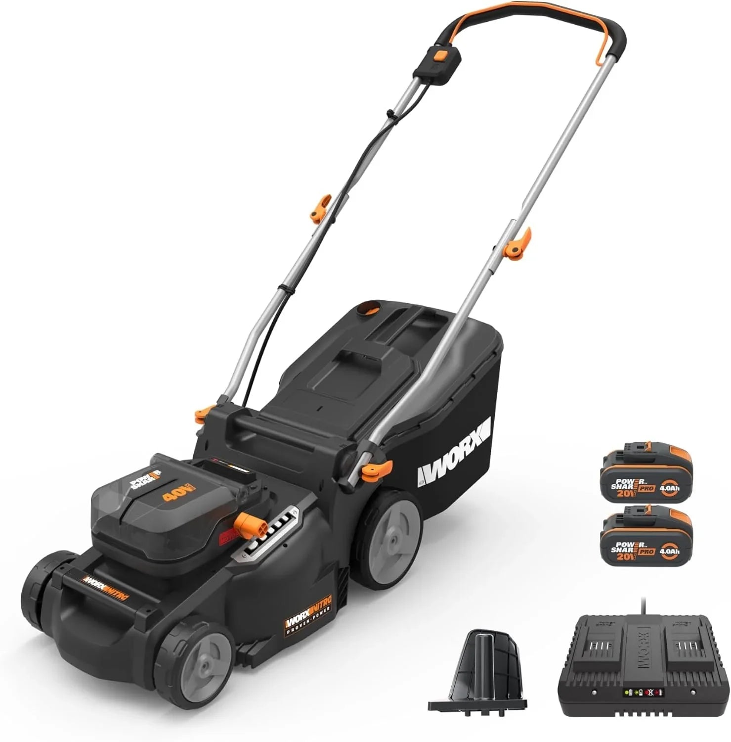 WORX Nitro 40V 40.6 cm Cordless Push Lawn Mower with Brushless Motor 2.0 & Intellicut