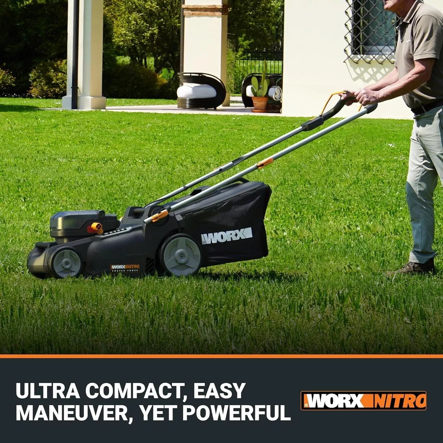 WORX Nitro 40V 40.6 cm Cordless Push Lawn Mower with Brushless Motor 2.0 & Intellicut